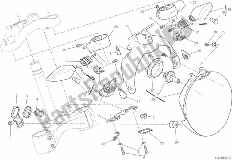All parts for the Headlight of the Ducati Monster 1200 S USA 2016